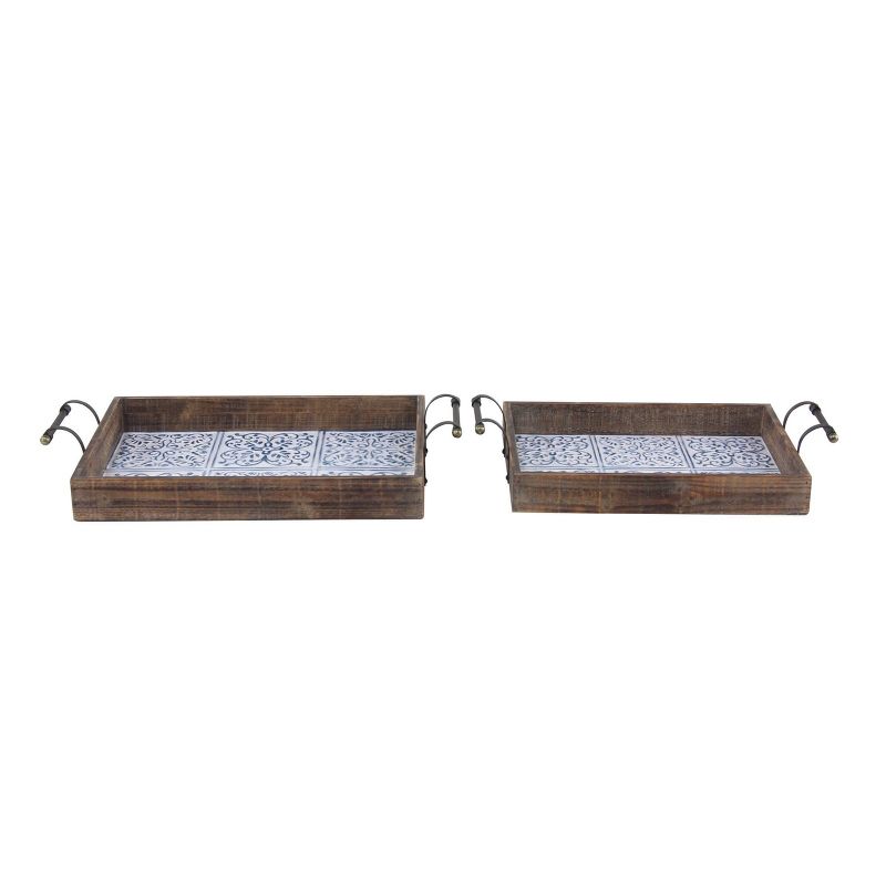 Set of 2 French Country Wood Serving Trays Blue/White - Olivia &#38; May, 1 of 5