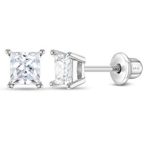 Girl's My First Princess Solitaire Screw Back Sterling Silver Earrings - In Season Jewelry - 1 of 4