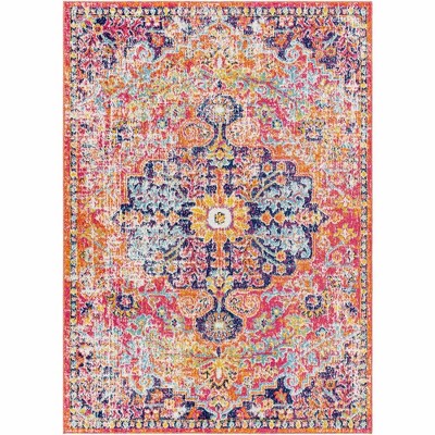 Mark & Day Olivia 5'3"x7'3" Rectangle Woven Indoor Area Rugs Orange/Dark Blue: Traditional Medallion, Stain-Resistant, Pet Friendly