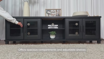 Fremont 84" Dark Gray Engineered Wood TV Stand with Glass Cabinets
