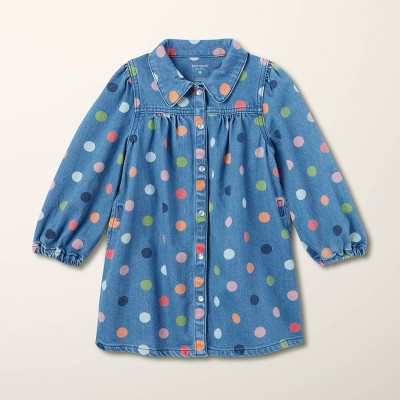 Toddler Adaptive Confetti Polka Dot Denim Long Sleeve Shirtdress - kate spade new york x Target Medium Blue/Pink/Red