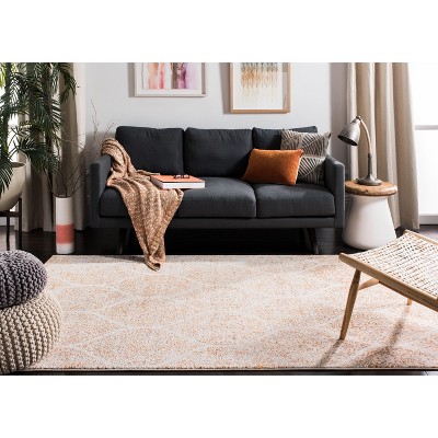 Ivory and Orange Hand-knotted Rectangular Area Rug