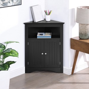 Hrinhom 32.3"H Small Bathroom Floor Corner Cabinet with Doors and Adjustable Shelves - 1 of 4