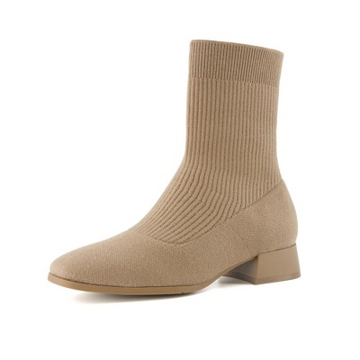 CUSHIONAIRE Women's Russel Knit Ankle Boot with Block Heel +Memory Foam, Wide Widths Available