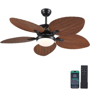 Kviflon 52 Inch Tropical Ceiling Fan with Dimmable LED Light and Remote Control, Palm Leaf Blades, Indoor/Outdoor, Reversible Motor, 6 Speeds - 1 of 4