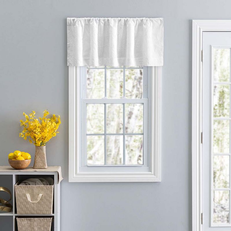 Ellis Eva Candlewick Floral High Quality Embroidery Tailored Valance 3" Rod Pocket 58"x15" White, 1 of 4