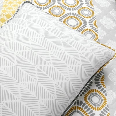 California King Yellow and Gray Cotton Reversible Quilt Set