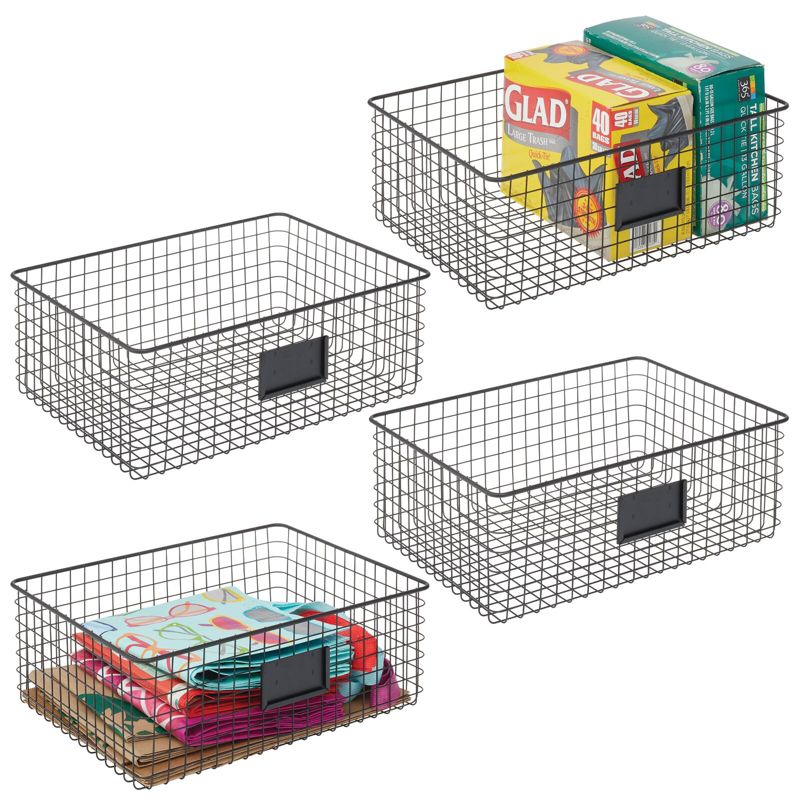 mDesign Wide Steel Kitchen Organizer Basket - Label Slot, 1 of 7