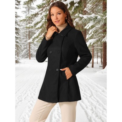 Seta T Women's Long Sleeves Double Breasted Button Outerwear Winter Peacoat Large Black — фото 3