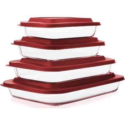 8-Piece Deep Glass Baking Dish Set with Plastic lids,Rectangular Glass Bakeware Set with Leftovers, Cooking, Kitchen