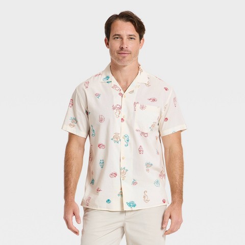 Мужские рубашки Goodfellow & Co Men's Vacay Short Sleeve Camp Collar Printed Button-Down Shirt - Goodfellow & Co™ White L