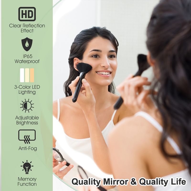Costway 24'' Dimmable Bathroom Wall Mirror Makeup Mirror with  3-Color LED Lights&Anti-Fog, 5 of 11