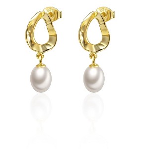 Molenia Pearl Earrings for Women, 14K Gold Plated 925 Sterling Silver Freshwater Pearl Dangle Drop Earrings Studs Jewelry - 1 of 4