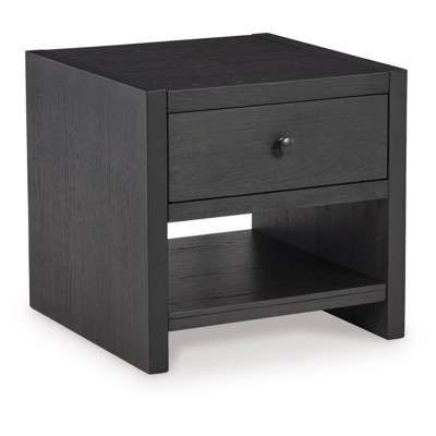 Modern Black Square Wood End Table with Storage