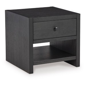 Foyland End Table Black/Gray - Signature Design by Ashley: Modern Square Accent Table with Drawer & Open Shelf - 1 of 4