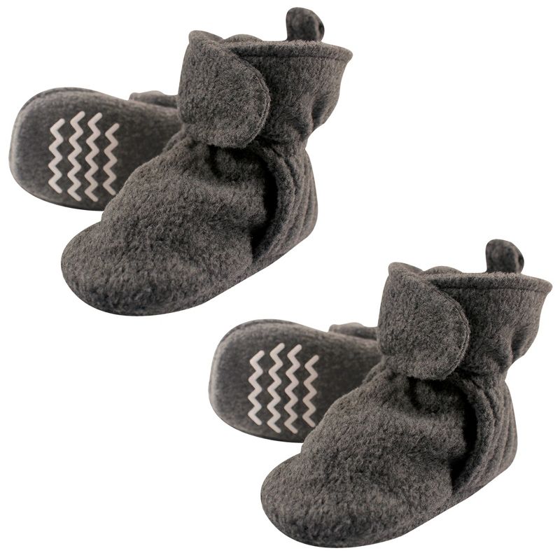 Hudson Baby Unisex Baby Cozy Fleece Booties, Dark Gray 2-Piece, 1 of 2