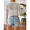Coolmee Women Tie Front Cropped Cardigan Crochet Shrug Sweater Hollow Out Bell Long Sleeve Knit Crop Top - 4 of 4