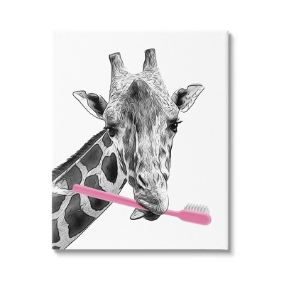 Stupell Industries Funny Animal Bathroom Toothbrush Canvas Wall Art