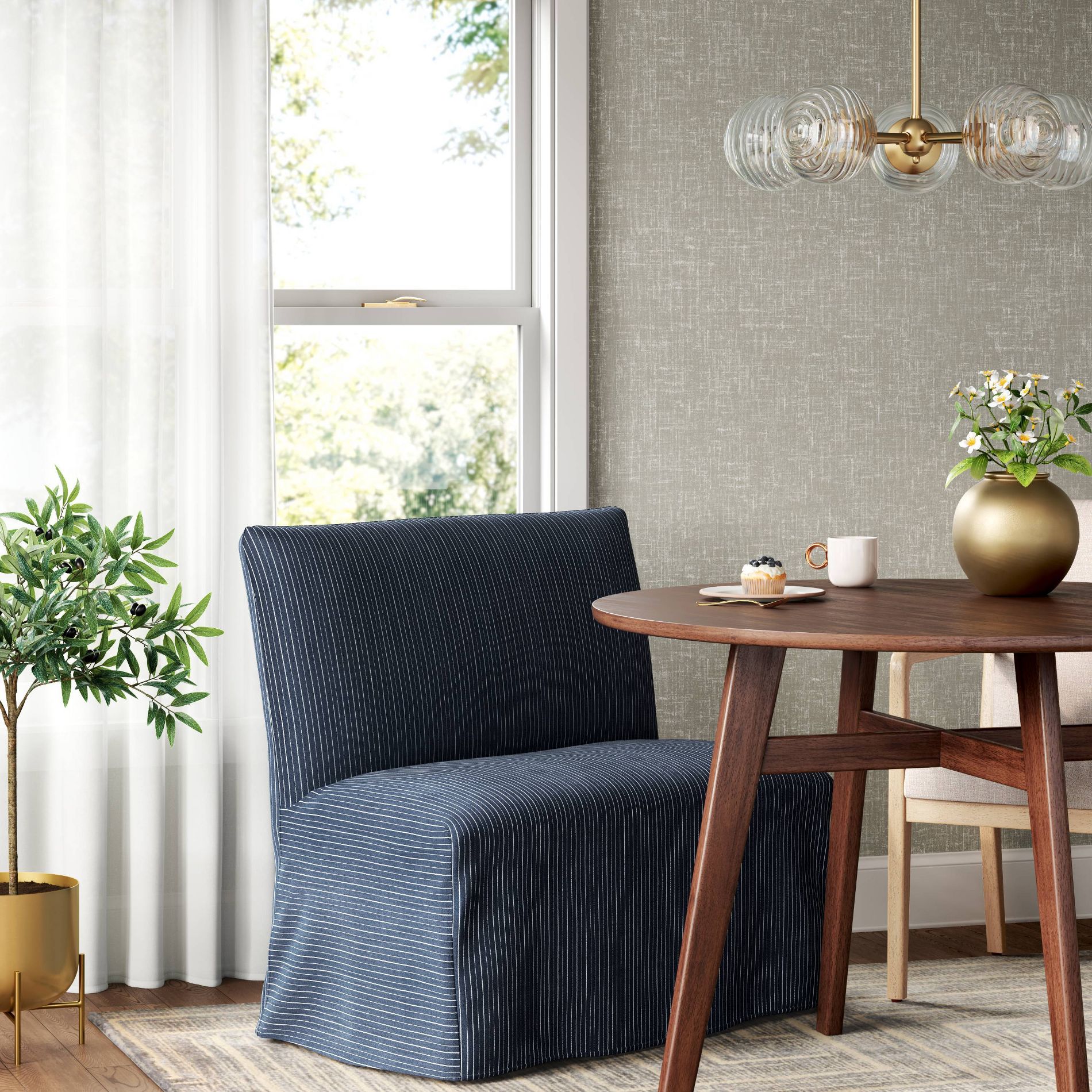 38" Jean Slipcovered Dining Banquette in Pinstripe Navy - Threshold™