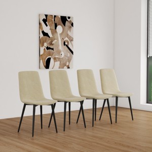SEVOBAL Dining Chairs Set of 4 Modern Accent Chairs with Soft Glove Suede Upholstered Seat and Black Metal Legs, Beige, 21.26"*17.12"*33.5" - 1 of 4