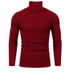 WhizMax Men's Turtleneck Long Sleeve Cable Knit Sweater - 1 of 4
