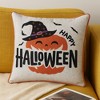 Whisen Halloween Pumpkin Embroidered Throw Pillow, Spooky Polka Dot Linen Cushion - 2 of 4