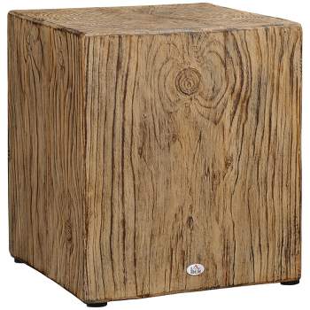 HOMCOM Decorative Side Table with Square Tabletop, Rustic Concrete End Table with Wood Grain Finish, for Indoors and Outdoors