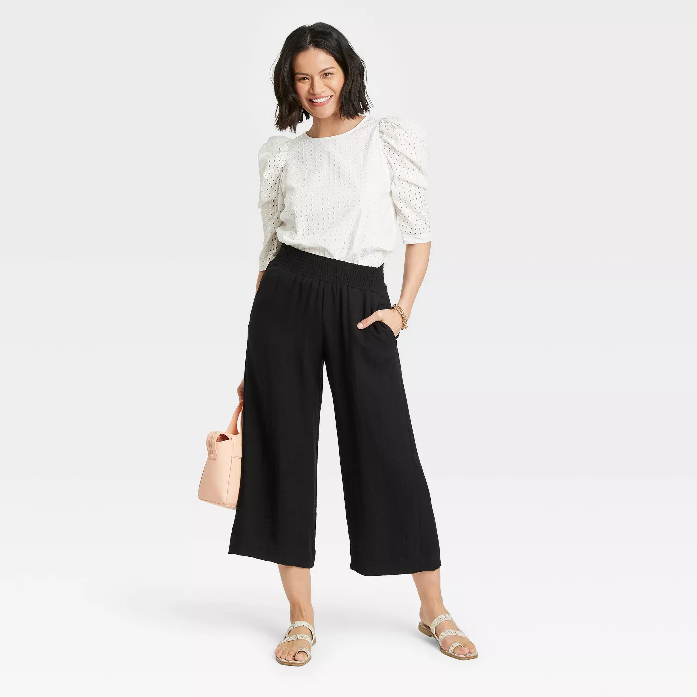 Women's High-Rise Cropped Wide Leg Pull-On Pants - A New Day™ - image 3 of 8