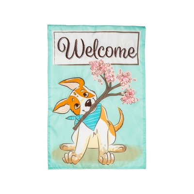 Evergreen Garden Flag Welcome Pup Applique Double Sided Indoor Outdoor Decor 18" x 12.5"