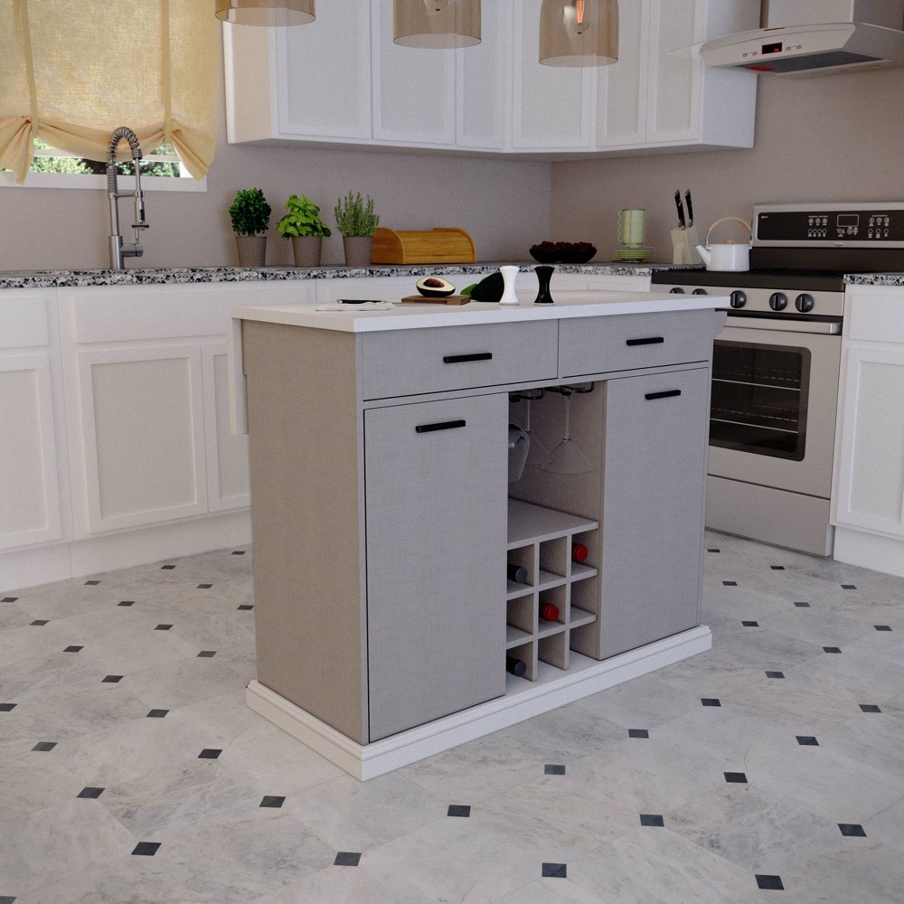 Photos - Kitchen System Daltaire Expandable Kitchen Island with Storage Gray/White - Aiden Lane