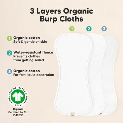 Soft White Organic Cotton Plush Baby Burp Cloth Set