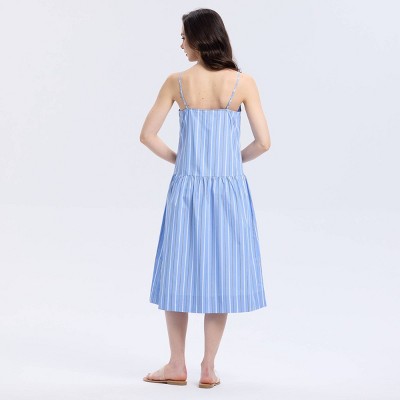 Женские платья A New Day Women's Drop Waist Woven Midi Sundress - A New Day™ Blue Striped XL — фото 2