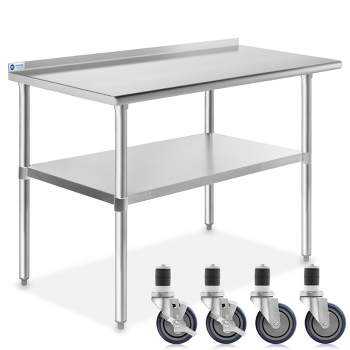 GRIDMANN Stainless Steel Table with Backsplash & 4 Casters (Wheels), NSF Commercial Kitchen Work & Prep Table
