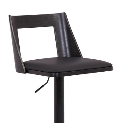 Adjustable Swivel Black Faux Leather and Walnut Wood Barstool
