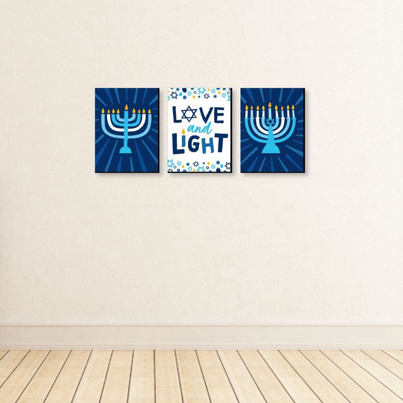Big Dot of Happiness Hanukkah Menorah - Chanukah Wall Art and Holiday Home Decor - 7.5 x 10 inches - Set of 3 Prints, 3 of 8