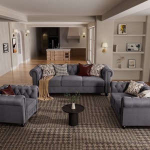 6 Seater Velvet Couches for Living Room Sets, Chesterfield Sofa Loveseat and Armchair 3 Pieces -Morden Fort - 1 of 4