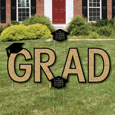 Big Dot of Happiness Gold Graduation Party Yard Signs - Outdoor Lawn Decorations - GRAD