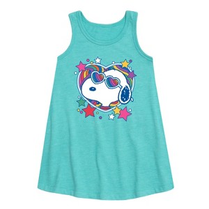 - Peanuts - Snoopy Groovy Heart Graphic Sleeveless Aline Dress - 1 of 4