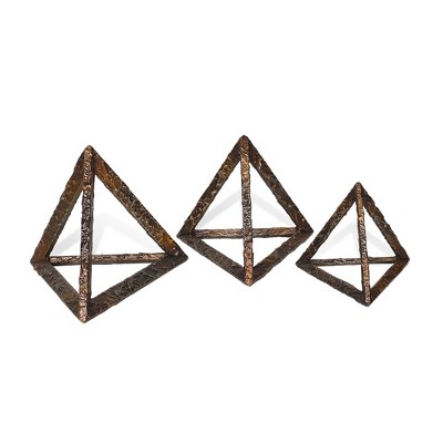 HomeRoots Set of Three Bronze Metal Pyramid Tabletop Sculptures