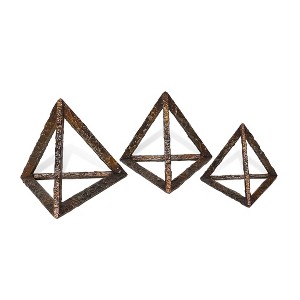 HomeRoots Set of Three Bronze Metal Pyramid Tabletop Sculptures - 1 of 4
