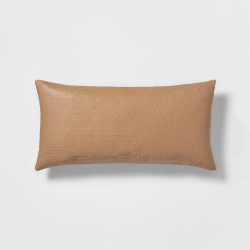 Quilted Faux Leather Oversize Lumbar Throw Pillow Neutral