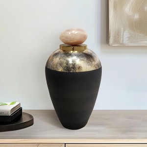 Modern Decorative Glass Jar with Lid - Elegant Home Accent - Resin & Metal Finish - Luxury Storage Container Living Room, Bedroom, Office - 1 of 4