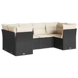 vidaXL Patio Sofa Set with Cushions Outdoor Furniture 6 Piece Poly Rattan - Black and Cream - 1 of 4