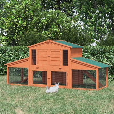 Large Brown Wooden Rabbit Hutch with Double Ramps and Weatherproof Roof