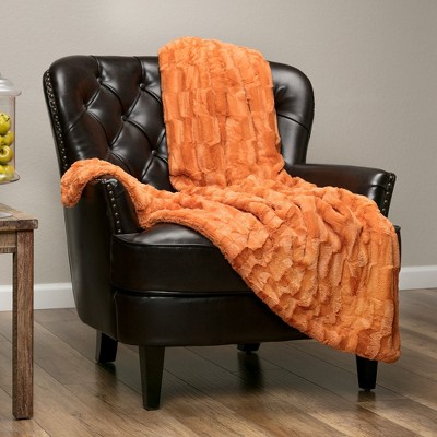 Orange Reversible Faux Fur Sherpa Throw Blanket 60" x 70"