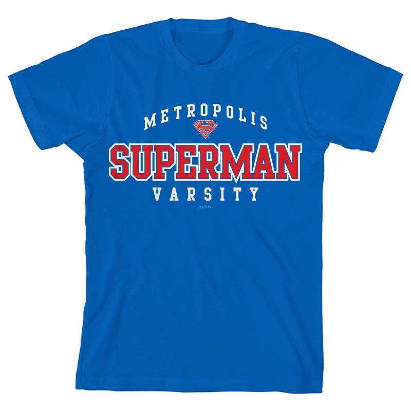 Superman Metropolis Superman Varsity Crew Neck Short Sleeve Royal Blue Boy's T-shirt, 1 of 4