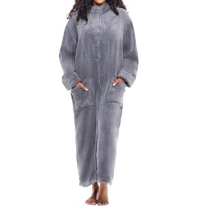 ADR Women's Zip Up Robe Fleece Soft Warm Plush Oversized Zipper Bathrobe - 1 of 4