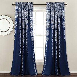 Set of 2 Striped Medallion Light Filtering Window Curtain Panels - Lush Décor - 1 of 4