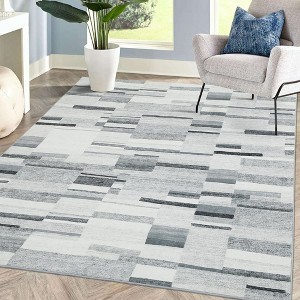 Washable Geometric Rug Non-Slip Modern Abstract Rug Boho Accent Rug, 5'x7' Gray - 1 of 4