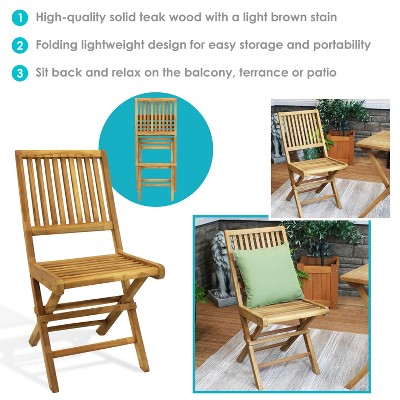 Sunnydaze Light Brown Teak Folding Outdoor Dining Chairs - Set of 2